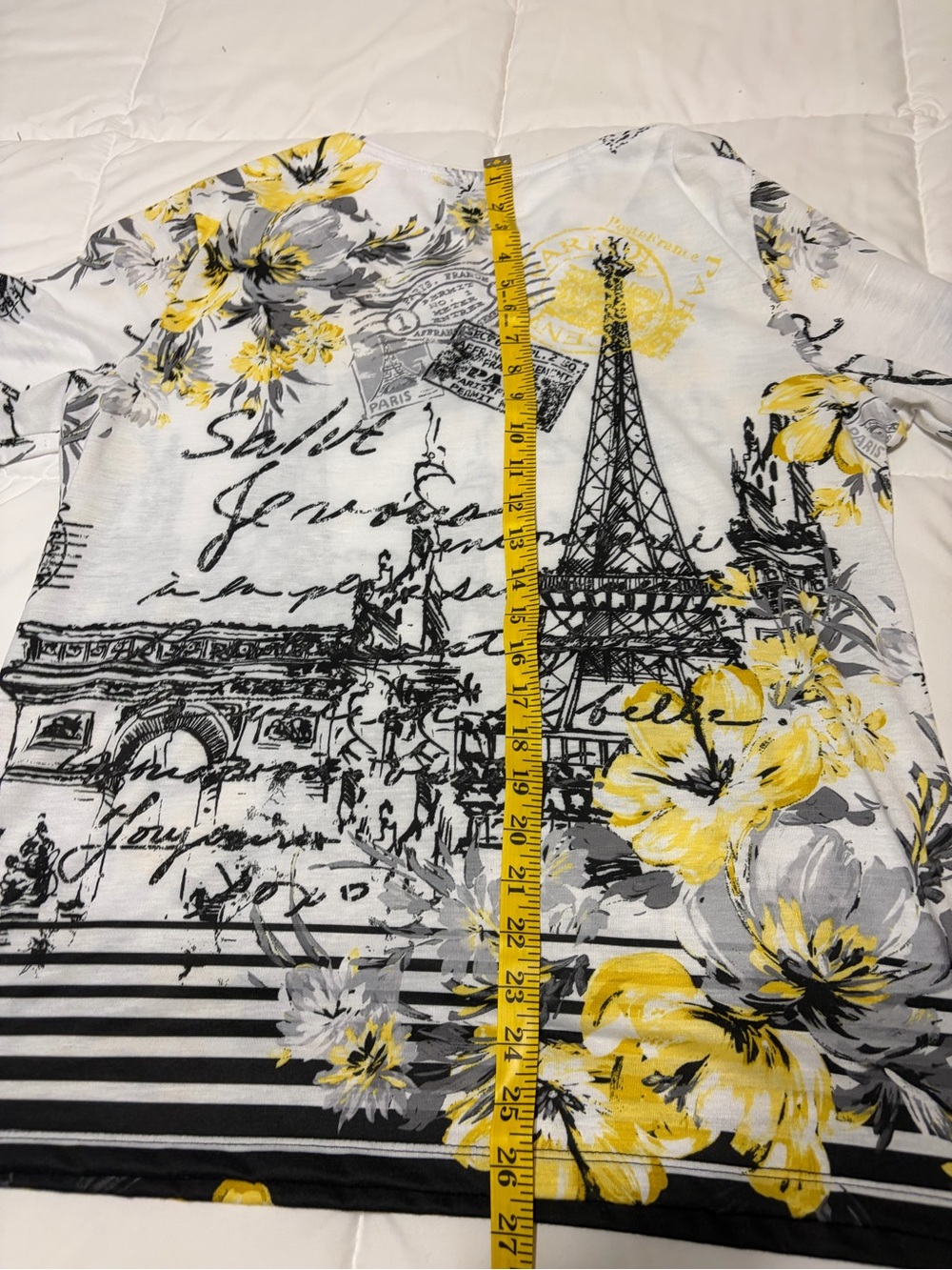 Women's Paris Print Floral Long Sleeve Top - White, Yellow & Gray. Worn one time - Picture 11 of 11